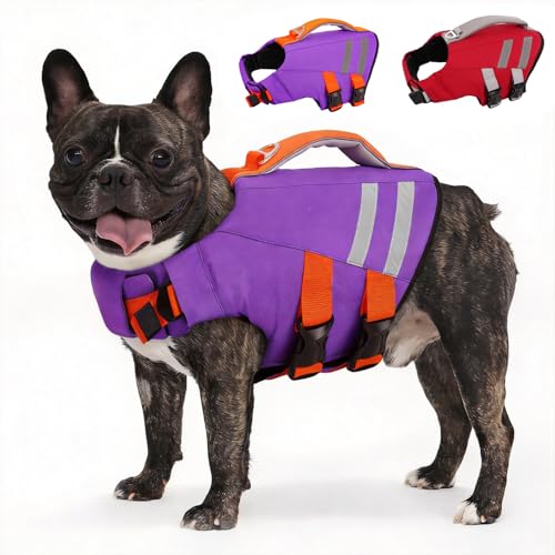 LeLePet Dog Life Jacket, High Flotation Dog Life Vest for Swimming, Boating, Ripstop Reflective Pet Swim Vest for Small Medium Large Dogs Pool Floats Adjustable Swimming Vest for Dogs Water