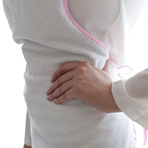 Toalha de Banho Avental Felpuda Forrada Fralda com Capuz Estrelas Rosa e Branco