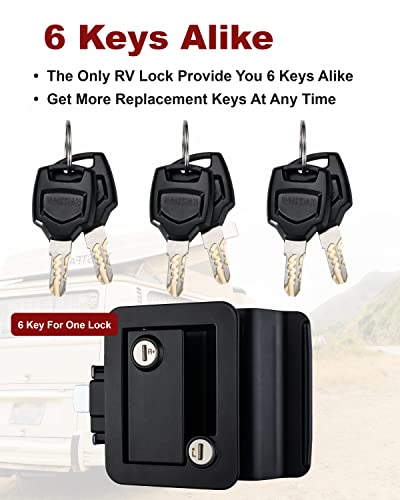 Image of RV Camper Door Lock Latch Deadbolt Lock Entry Side Door Lock with Handle for Travel Trailer 5th Wheel Universal Security RV Compartment Side Door Latch, Black, Pack of 2 Lock+ 8 Keys Alike