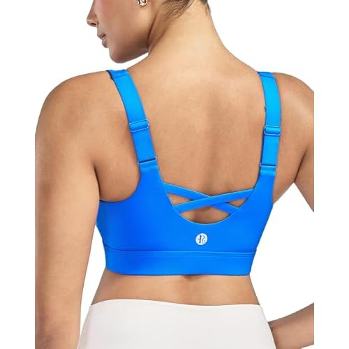 RUNNING GIRL Sports Bras for Women High Support, Adjustable Straps High Impact Sports Bras with Sewn in Pads Workout Bra Bright Blue Medium