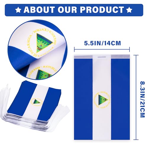 Image of Nicaragua String Flag Pennant Banner, Small Mini Nicaraguan Flags Bunting Banner, National Country Decoration for School, Party, Sports Events, Patriotic Festival, 33 Feet 30 Flags