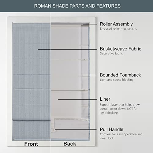 Madison Park Galen Cordless Roman Shades - Fabric Privacy Single Panel Darkening, Energy Efficient, Thermal Insulated Window Blind Treatment, For Bedroom, Living Room Decor, 35" X 64", Blue #TOP2