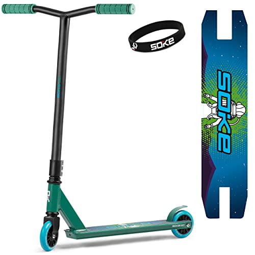 Trottinette freestyle Soke GO bleu et vert pour débutant