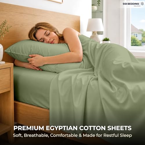 Image of SGI bedding 100% Egyptian Cotton Sheets Full Size - 600 Thread Count Sheets Set, Soft, Cooling, 15 inch Deep Pocket, Luxury Hotel Bedding, Breathable, Durable - Moss