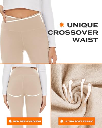TNNZEET Black Flare Leggings for Women, Crossover Yoga Pants with Pockets Bootcut Flared Leggings