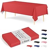Exquisite Flannel Backed Vinyl Tablecloths, Solid Color Premium Quality Waterproof Table Cover (54 Inch. X 108 Inch, Red)