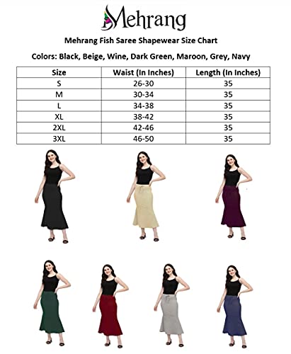 Mehrang Stretchable Saree Shapewear Petticoat for Women, Cotton Blended,Petticoat,Skirts for Women,Shape Wear Dress for Saree Black