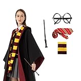 Vesvmi Zauberer Umhang Kostüm für Kinder Erwachsene, Magische Party Karneval Verkleidung Fasching Halloween Kostüm Zauberer Cosplay Kostüm Set mit Zauberstab Krawatte Schal Brillengestell(XL)