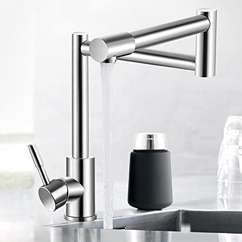 Kitchen Sink Faucet for Bar Farmhouse Commercial, 304 Stainless Steel Lead-Free Folding Kitchen Faucet Mixer, 360 Degree Swivel, Single Handle Nickel Kitchen Sink Basin Taps