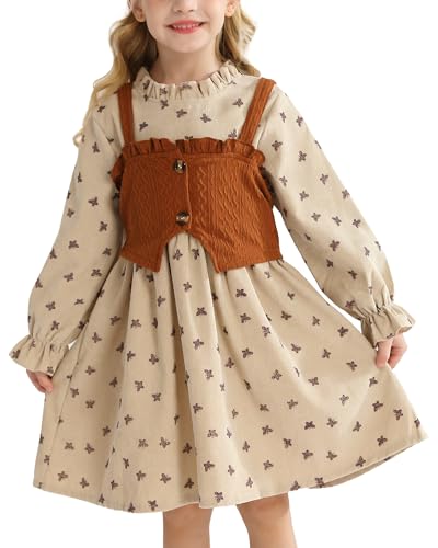 Image of Toddler Girl Dress Fall Winter Clothes 2 Piece Outfit Long Sleeve Crew Neck Toddler Dress for Girls