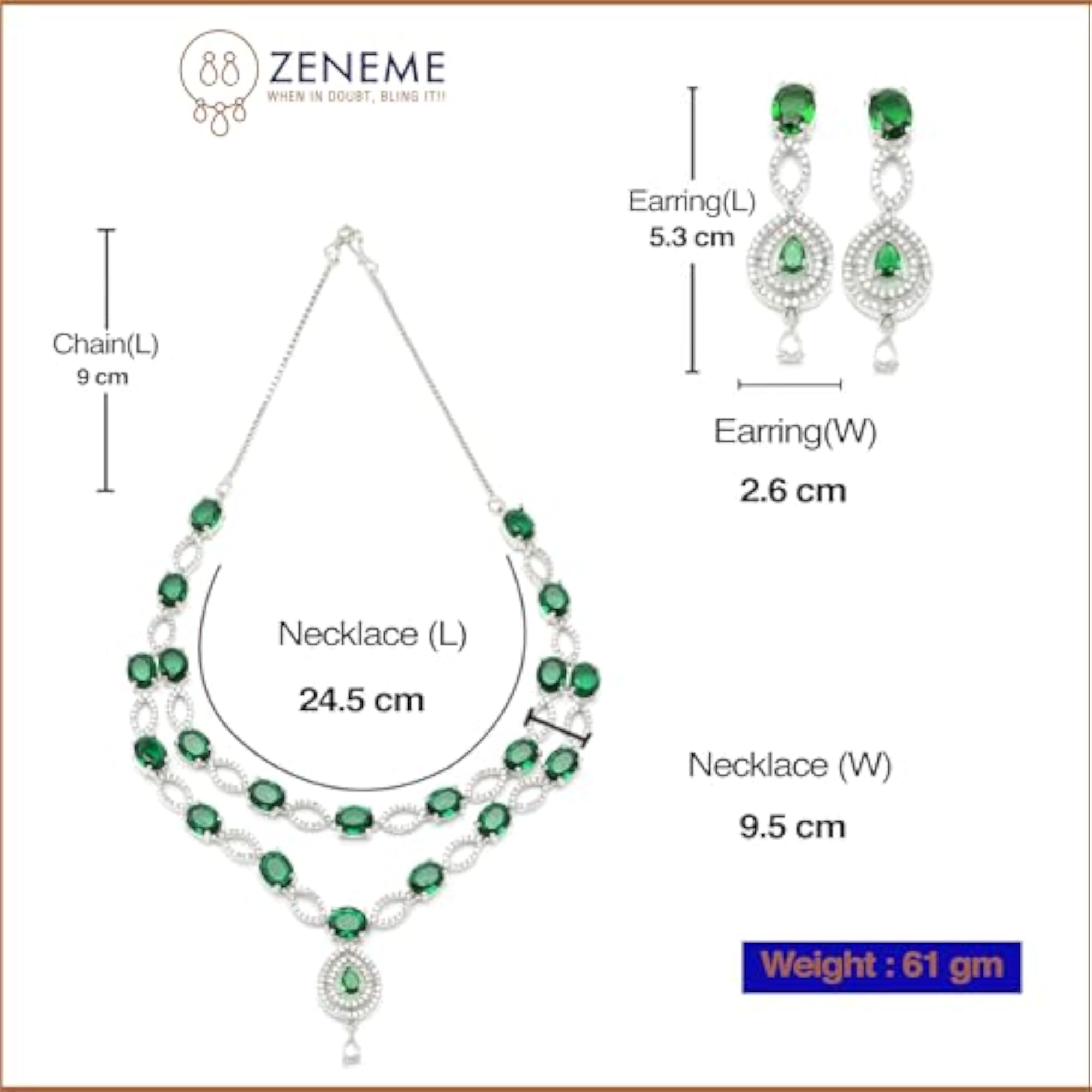 Abstract Necklace & Earrings Set Rhodium-Plated AD Studded