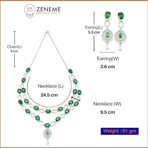 Abstract Necklace & Earrings Set Rhodium-Plated AD Studded