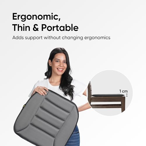 Image of Frido Slim Seat Cushion for Office Chair | Car & Wheelchair - 3cm Thin Memory Foam Cushion for Back Support & Pressure Relief - Non-Slip | Breathable Comfort Pad for Long Sitting (Grey)