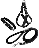 Agirav Dog Combo Pack of Harness, Neck Collar Belt and Rope Set (Black, Medium, Waterproof, Rope Size 1.5M-2M) (Black)
