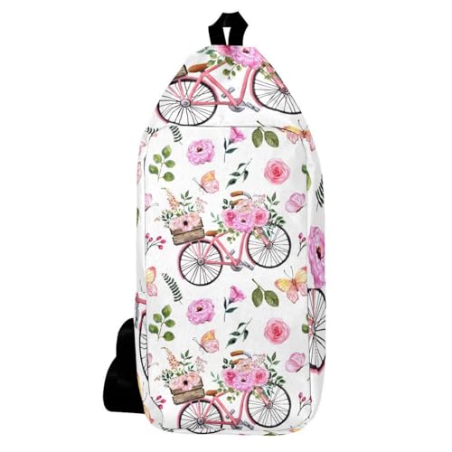 Sac à dos à bandoulière fleurs et papillons rose multicolore 16x36cm