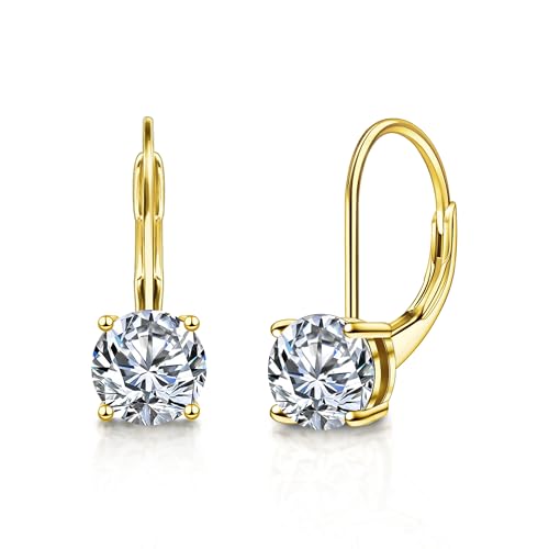 Moissanite Earrings, White Gold Plated Soild Sterling Silver Dangle Earrings 1.0ct-2.0ct D Color Brilliant Round Cut Lab Created Moissanite French Leverback Drop Earring for Women