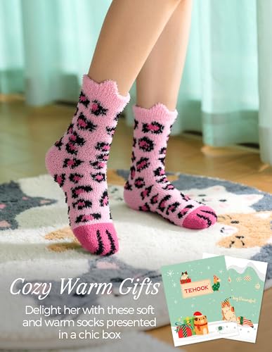 Image of TEHOOK Warm & Cozy Gifts for Women, Fluffy Fuzzy Plush Sleeping Slipper Socks - Soft Warm Fabric