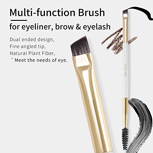 Flat Angled Eyebrow Brush & Fine Angled Eyeliner Brush & Eyelash Brush Set By Enzo Ken, Fine Angled Brow Brush, Flat Eyebrow Brush, Eyeliner Brush Fine Angled, Winged Eyeliner Brush Angled. (White,163-3P) #TOP2