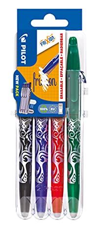 PILOT - 1 Etui Chevalet de 4 rollers FriXion Ball Pointe Moyenne 0.7 mm. Assortis Noir. Bleu. Rouge. Vert