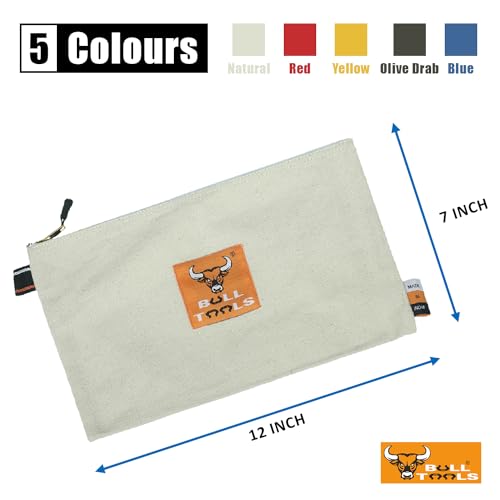 Image of BULL TOOLS Tool Pouch 100% Cotton Canvas 16 oz Tool Organizer Bag, Wrench Holder Pouch, Multi-Purpose Wrench Organizer Bag, Utility Organization Bags, Heavy Duty Brass Zipper, Metal Carabiner - 5 Pack