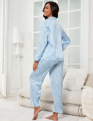Image of UMBY Silk Satin Pajamas for Women Set 2 Piece Silk Pjs Long Sleeve Top Cozy Sleepwear Silky Pajamas