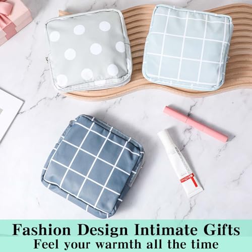 Image of 3 PCS Sanitary Pad Storage Bag Portable Period Bag for Teen Pads /Sanitary Napkins /Tampons, Sanitary Napkin Storage Bag First Period Gifts for School, Daily Hygiene Bag Travel Containers(Grey, Blue)