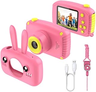 Kids Camera, Digital Camera Girls Toys 2.0 inch for Children with 12MP HD 1080P Video Recorder & Lanyard Anti-Drop Design Mini SLR Supports USB Transfers Girls Birthday Creative gift Pink