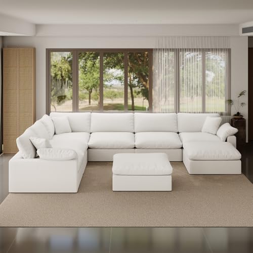 Image of Cloud Modular Sectional Sofa,253.8 inch Down Filled Sofa 7 Seat with Chaise,Minimalist Sofa Cover Washable and Replaceable Couches for Living Room,Sectional Sofa Deep Seat