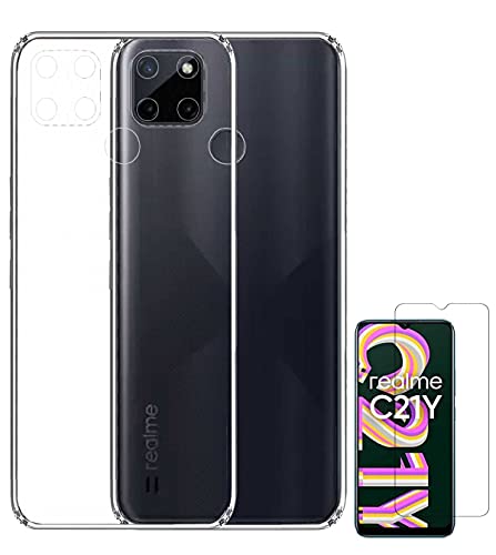 Image of Soft Flexible Silicone Back Cover Compatible with Realme C21 / C25, Transparent Case + Screen Guard