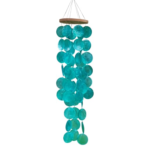 Image of Capiz Shell Wind Chime for Outside 28” Sea Glass Wind Chime Ocean/Beach Themed Chime Gift for Women Mother’s Day Decoration Atrovirens