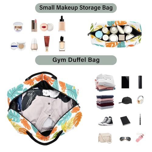 Tropical Monstera Foliage Travel Duffel Bag for Men Women with Makeup Bag Weekend Overnight Carry On Bags for Yoga Travel Gym4