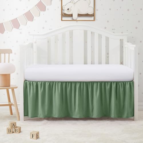 Image of SiinvdaBZX Sage Green Crib Skirt Dust Ruffle, Microfiber Crib Bed Skirt | 52 inchx28 inch with 14 inch Drop, Durable Full Coverage Toddler Bedskirt Fit for Baby Boys Girls Nursery Standard Crib