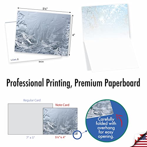 Image of The Best Card Company - 10 Blank Christmas Note Cards with Envelopes (4 x 5.12 Inch) - Fun Assorted Holiday Notecard Set (Not Foil, Layered, or Sparkled) - Ice Feathers M3283