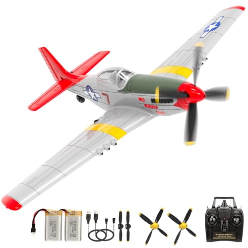 Fisca Avión Teledirigido P51D RC - 4CH con Motor de Alta Velocidad, Sistema de Estabilización Xpilot y Acrobacia Aérea - Para Niños (Plata)