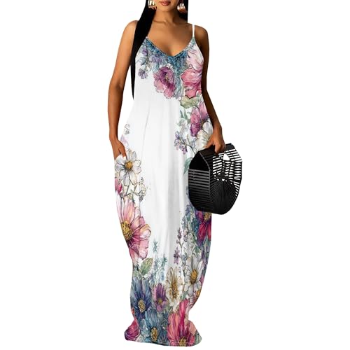 Image of SUZONANA Women's Plus Size Summer Dresses Spaghetti Print Maxi Dresses Long Loose Sundresses