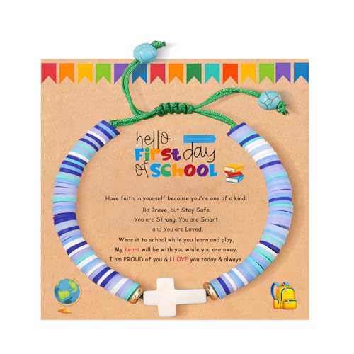 Image of First Day of School Gift Kindergarten Prek Bracelet Mommy and Me Bracelets Back to School Gifts Adjustable Cross Bracelets for Kids Girls Boys Jewelry Gift
