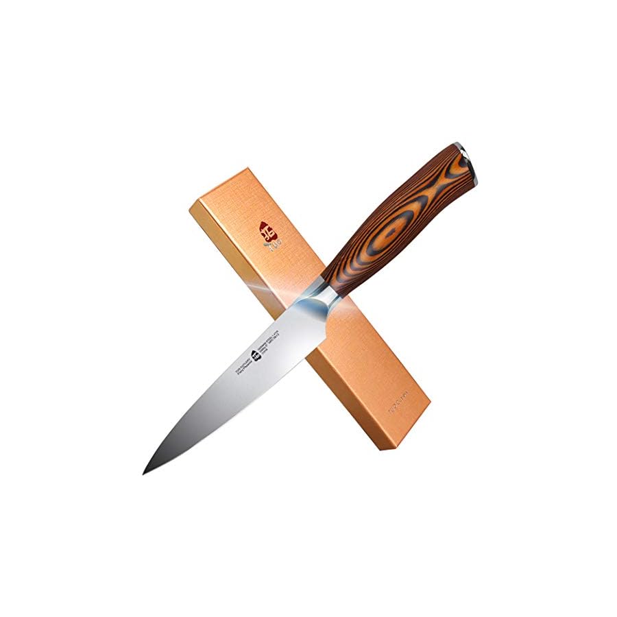 TUO Utility Knife, Small Kitchen Knife, 5 inch Paring Knife High Carbon German Stainless Steel Cutlery with Ergonomic Pakkawood Handle
