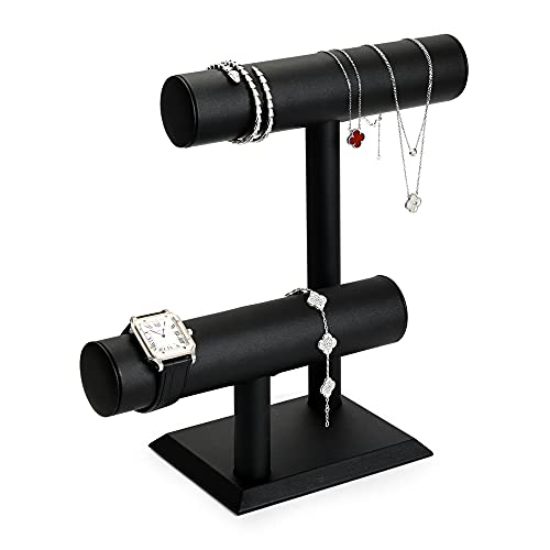 Oirlv pu leder schmuck display stand haus aufbewahrung display schrank für armband kopfstück uhrhalter (schwarz, H und N doppelt)
