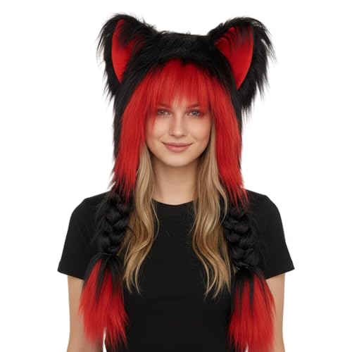 Chapeau Fourrure Oreilles De Chat Avec Tresses – Cosplay, Halloween, Déguisement Fun