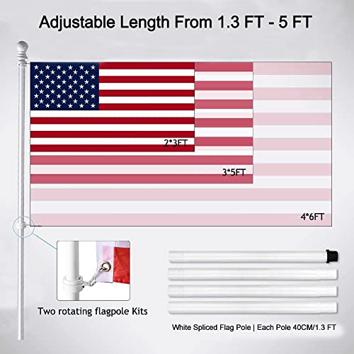 BONWIN White Flag Pole Kit for House, 5 FT Thickened Stainless Steel Porch Wall Mount Flagpole for 3x5\' Flag, 1\" Tangle Free Rotating Flag Pole Rings & 180° Adjustable Multi-Positions Bracket Holder - Thumbnail 3
