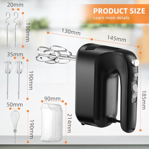 Panana Hand Mixer Electric Whisk, 5 Speed with Turbo Button, Black - Image 6