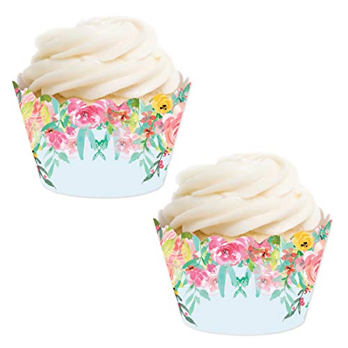 Andaz Press Cupcake Wrapper Decorations - Tea Party Pink Roses on Baby Blue, 24-Pack for Girls' 1st Birthday or Bridal Shower