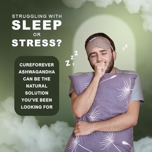 Image of CUREFOREVER Ashwagandha Tablet 1200mg - 180 Tablets, Supports Immunity & Sleep, Naturally Reduces Stress & Anxiety, Improves Focus & Mind Wellness - Withania Somnifera 10:1 Extract | 90 Servings
