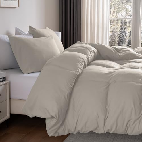Image of Soft Washed Linen Color Duvet Cover King Size,2 Pillow Shams, No Comforter | Prewashed Microfiber, Button Closure,4 Corner Ties, Ultra Soft, Cotton-Like, All Seasons, King Duvet Cover 104x90 in