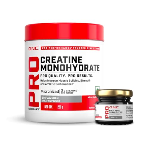 Image of GNC Pro Performance Pure Micronized Creatine Monohydrate with Free Shilajit|250 gm & 10 gm Shilajit|Instantized|Fuels Muscles|Increase Muscle Mass|Rapid Absorption|Unflavoured