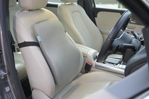 Image of Car Seat Cushion with Lumbar Support I Memory Foam Ergonomic Backrest for Upper, Middle & Lower Back Pain Relief I Posture Correction Chair Support for Car & Office Use - 17x15x5inch, Grey