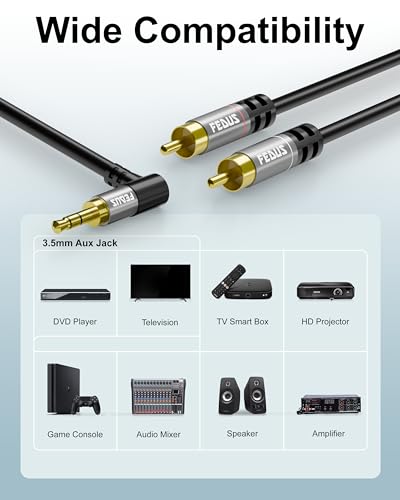 Image of FEDUS 3.5mm to RCA Cable 4.9ft /1.5M, RCA to 3.5mm Male Audio Adapter 2RCA Gold Plated Shielded Stereo Y Braided Audio Adapter Cord rca to AUX Cable for Smartphones, MP3, Tablets, Speakers,