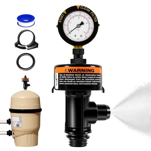 katikies Manual Air Relief Valve for Pool and Spa Filters, Pool Filter Air Relief Valve with Pressure Gauge Replacement, Compatible with Hayward, Pentair and More (ARF-2)