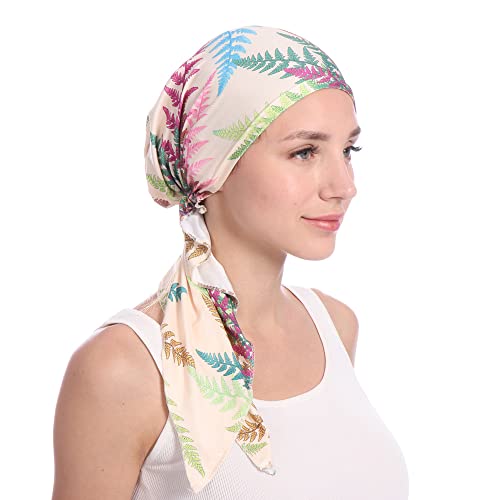 Fxhixiy Pre-Tied Bandana Turban Hat Chemo Cancer Headscarf Headwraps Headwear For Women Hair Cover Hat (Beige Leaves) #TOP3