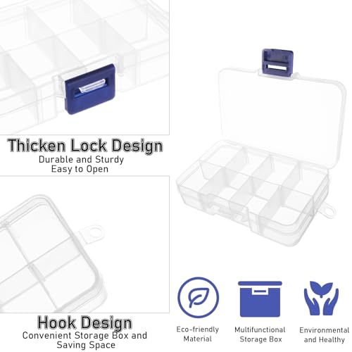 Image of 12 Pack 8 Grids Small Plastic Divider Organizer Box, Clear Bead Storage Container with Removable Dividers, Grid Compartment for Small Parts, Screw and Craft, 4.1 inchx 2.6 inchx 0.9 inch